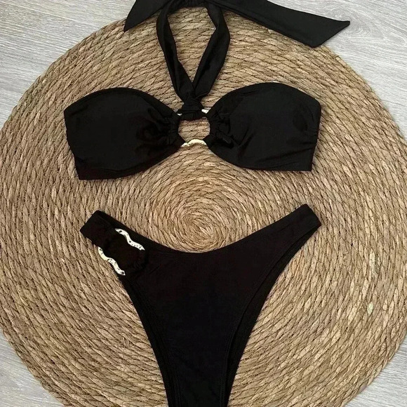 Black Sexy Women's Halter Neck Bikini Set - Picture 3 of 6